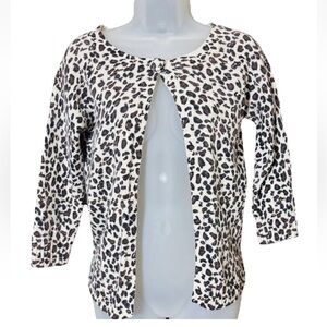 JW Women's S Lambswool Angora Knit Cardigan Sweater Leopard Print Classic Open